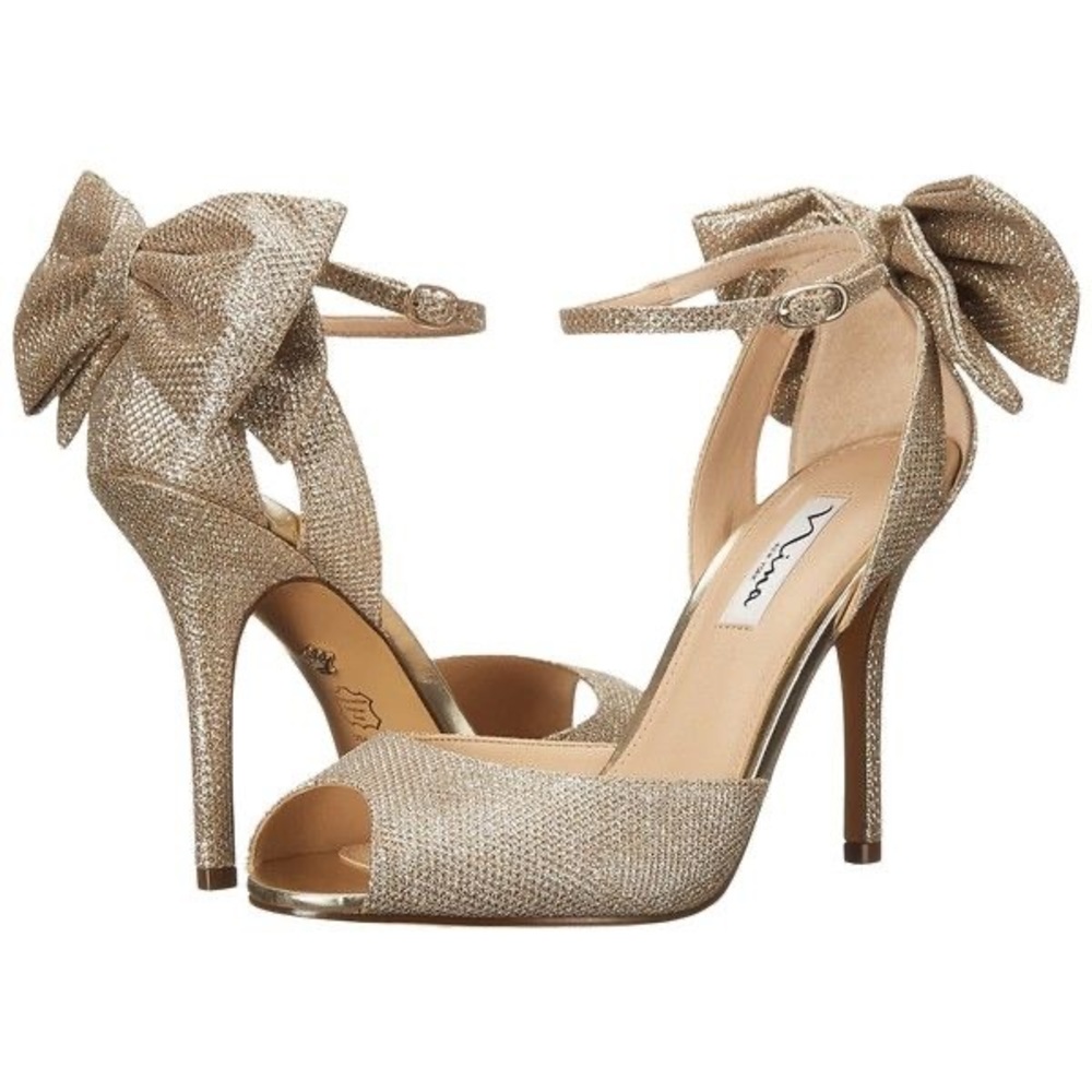 NINA Martina Soft Silver Open Toe Evening Shoes. NOT Platform Shoes